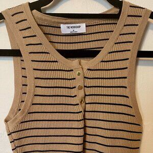 Black and Tan Sleeveless Striped Buttoned Crop Shirt